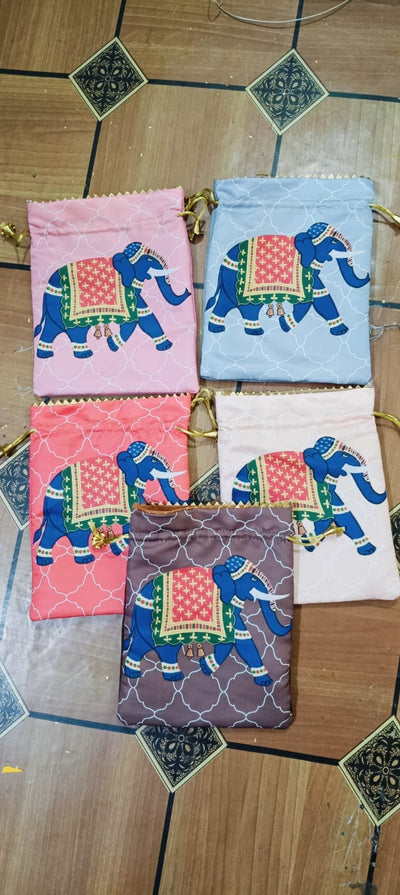 38 Rs each on buying 100+ pcs / WhatsApp at 8619550223 Women's Potli Bag 1 / Elephant Designer Printed Potli bags for Giveaways 🎁 & Favours / Shagun Pouch Return Gifts for Haldi mehendi roka wedding (7*9 inch)