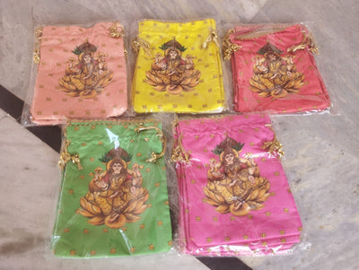 38 Rs each on buying 100+ pcs / WhatsApp at 8619550223 Women's Potli Bag 1 / Laxmi ji Designer Printed Potli bags for Giveaways 🎁 & Favours / Shagun Pouch Return Gifts for Haldi mehendi roka wedding (7*9 inch)
