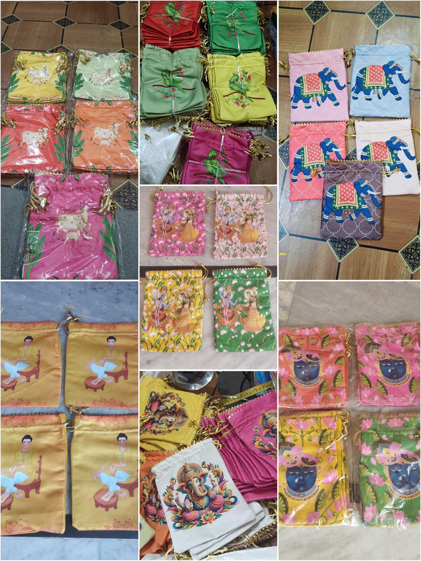 38 Rs each on buying 100+ pcs / WhatsApp at 8619550223 Women's Potli Bag Designer Printed Potli bags for Giveaways 🎁 & Favours / Shagun Pouch Return Gifts for Haldi mehendi roka wedding (7*9 inch)