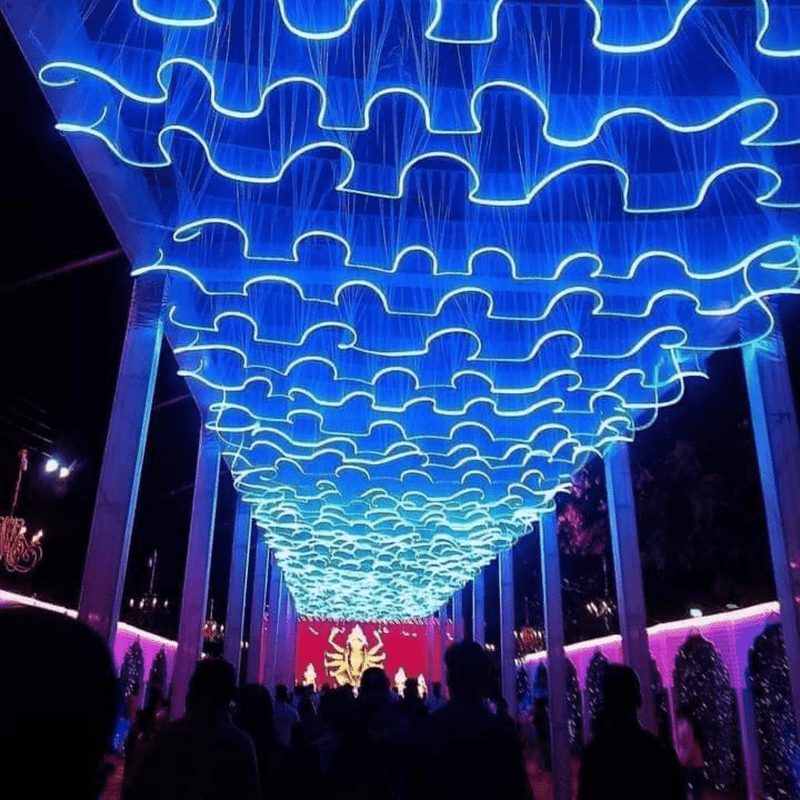 380 rs each on buying 10 pcs / WhatsApp at 8619550223 to order 🔥 Led ceiling decor Blue Blue LED jhalar / LED Frill / Net lights on ceiling / Ceiling light curtain for event wedding decoration (10*2 feet)