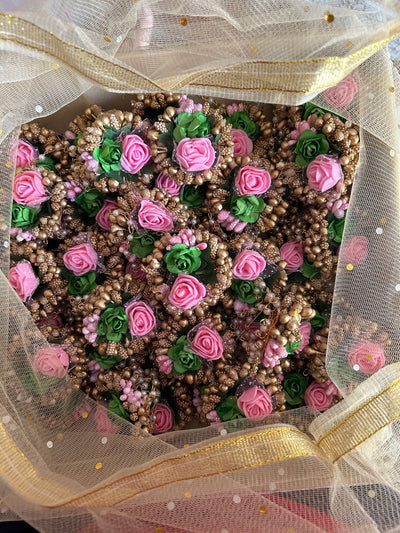 40 Rs each on buying 🏷in bulk | Call 📞 at 8619550223 Floral 🌺 Giveaways Pink-Golden-Green / Set of 20 Broaches LAMANSH® Artificial Flower Brooches  / Bridesmaid Giveaways ( Set of 20 ) set