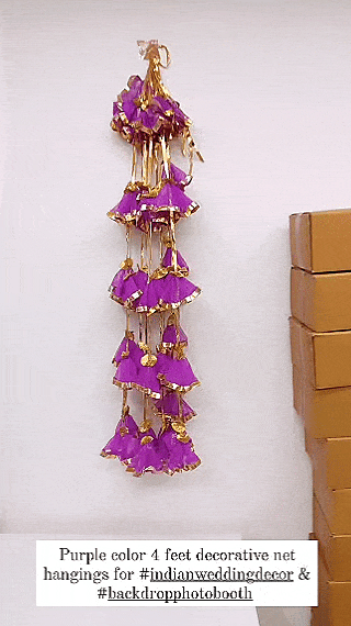 40 Rs per hanging on buying 🏷in bulk (100 hangings) net hangings LAMANSH 4 Feet Purple Gota Net Hangings for Indian wedding decor | Backdrop for haldi & mehendi ceremony