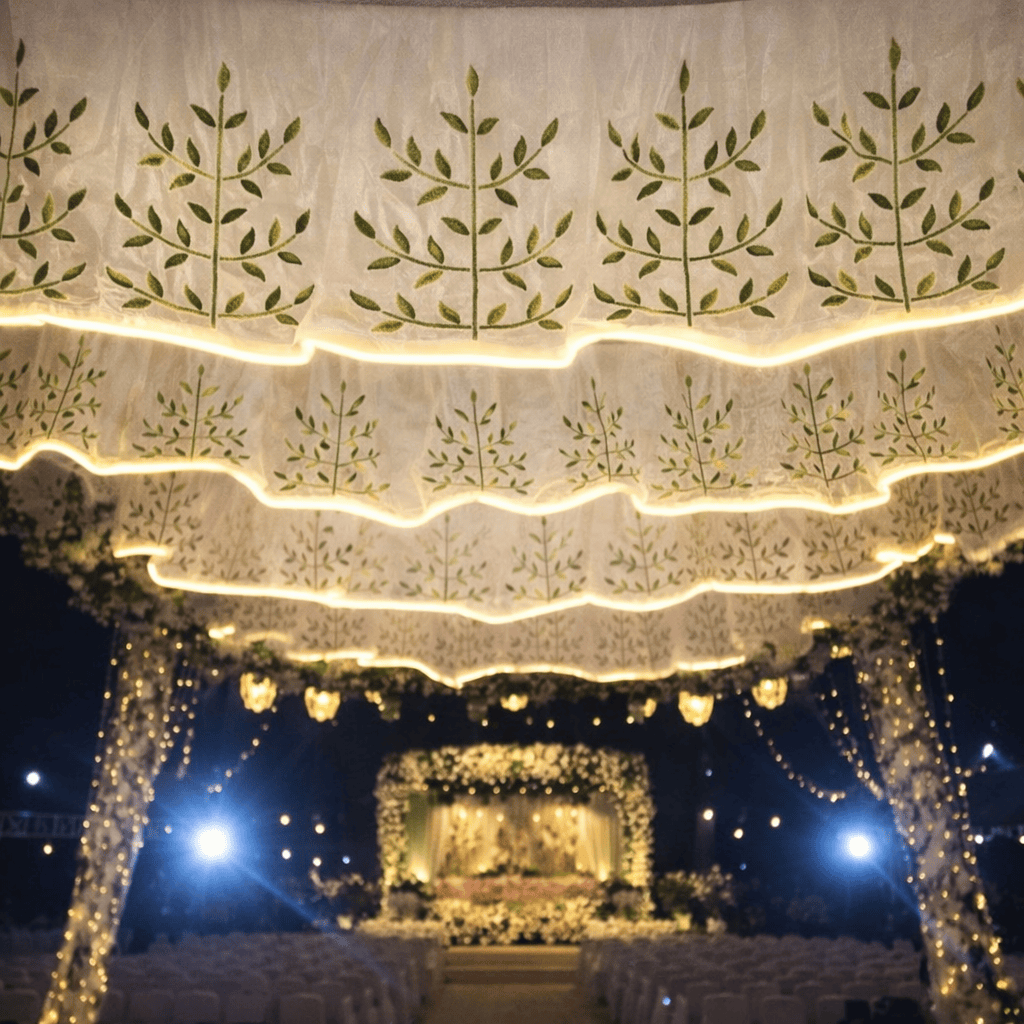 LED JHALAR / Floral Green 🍃🌿 embroidered Curtain lights for event deco ...