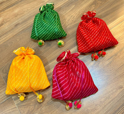 45 Rs each on buying 50 pcs / WhatsApp at 8619550223 to order 🏷️ Women's Potli Bag 12*10 inch Bandhani Print Potli bags for Giveaways 🎁 & Favours / Shagun Pouch Return Gifts for Haldi mehendi roka wedding