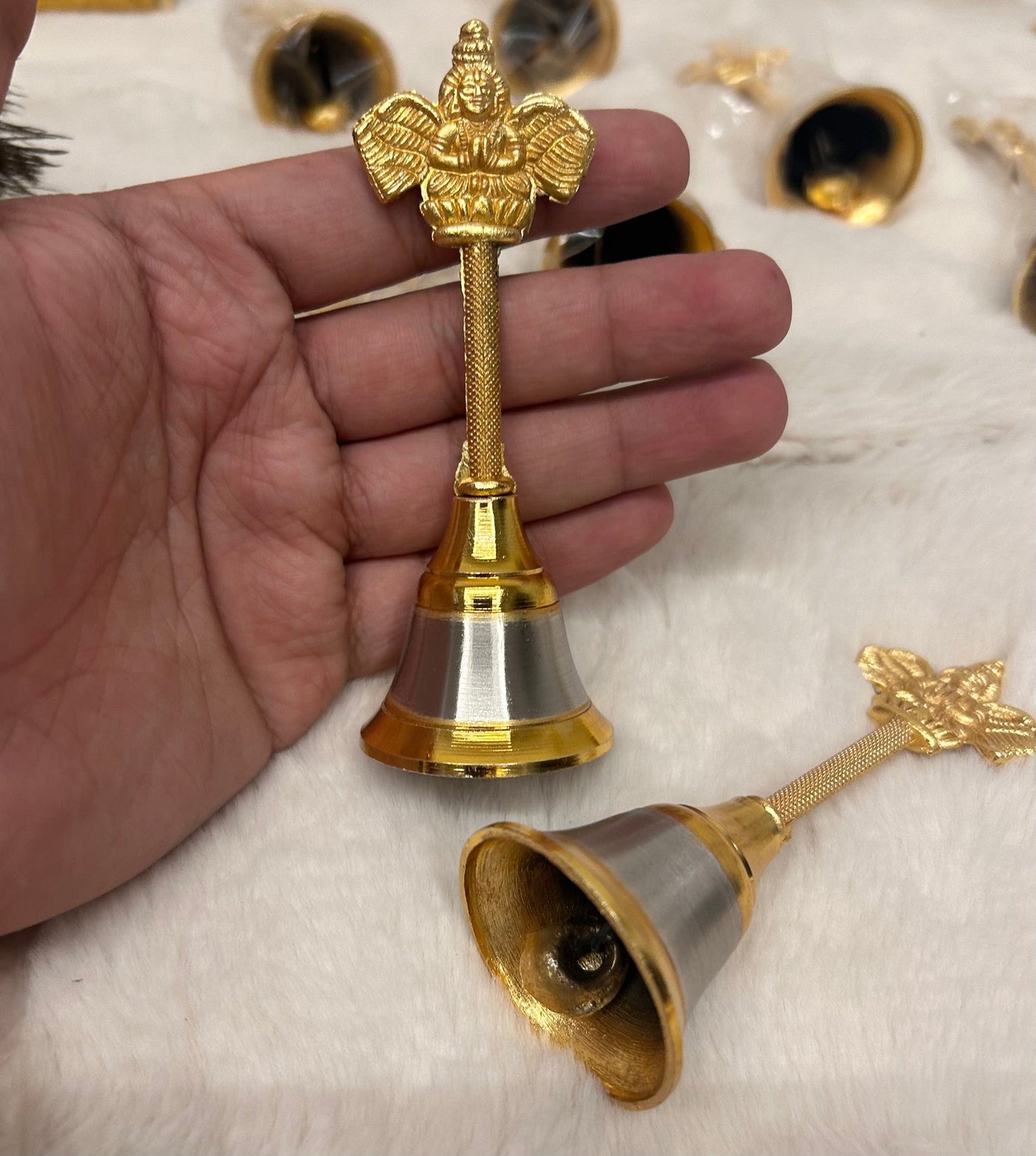 45 Rs per pc on buying 100 pcs | whstp at 8619550223 bells for couple welcome LAMANSH Golden plated Pooja Garuda Bells 🔔Ghanti for Puja Mandir or mangal path ceremony giveaways | Bells for welcome in weddings / Return gifts 🎁 for puja ceremony