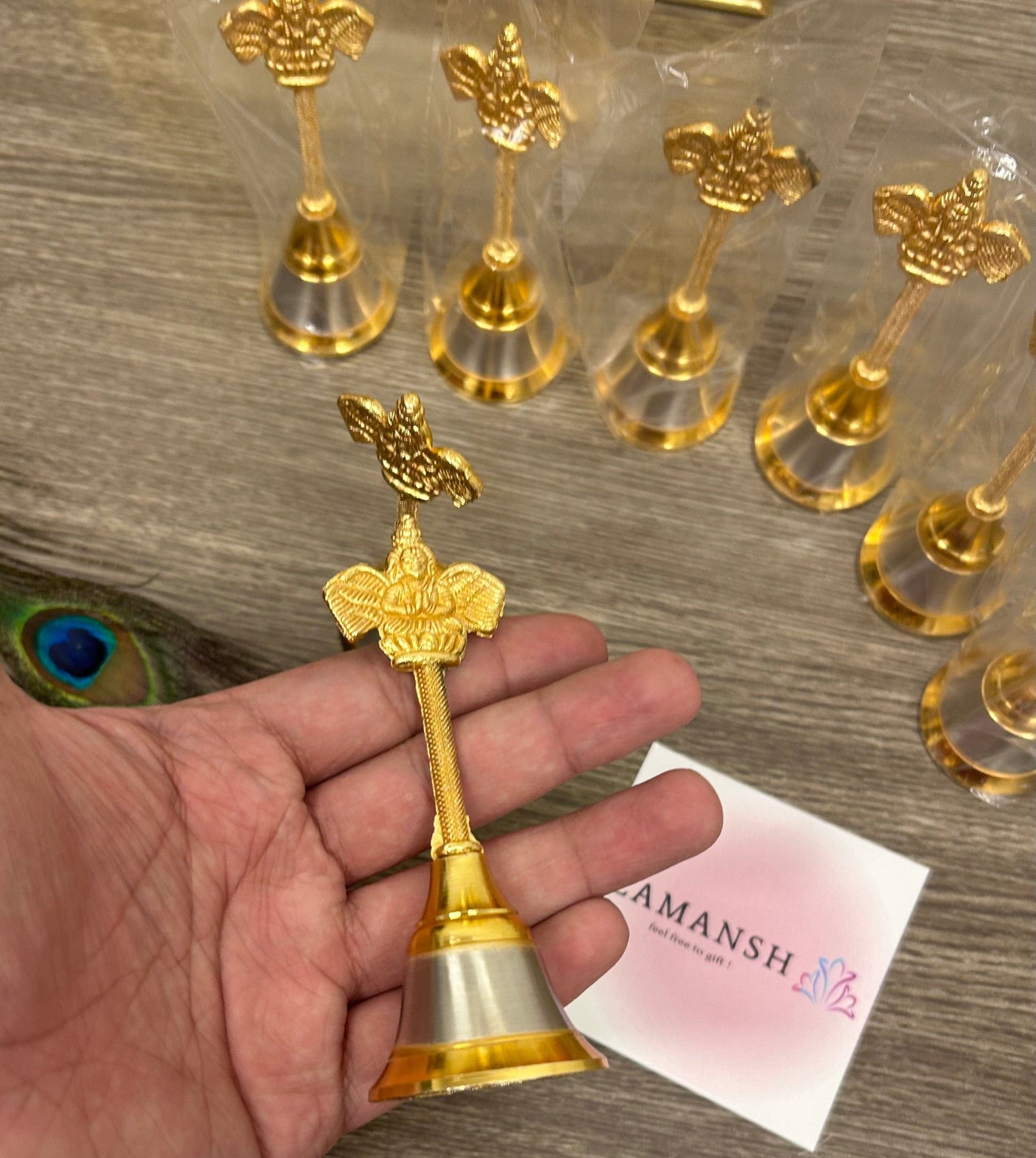 45 Rs per pc on buying 100 pcs | whstp at 8619550223 bells for couple welcome LAMANSH Golden plated Pooja Garuda Bells 🔔Ghanti for Puja or mangal path ceremony giveaways | Bells for welcome in weddings / Return gifts 🎁 for puja ceremony
