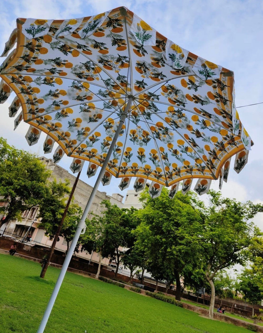 Handmade Cotton Big Garden Umbrella, Handblock Printed Patio Umbrella, Garden Shade Parasols Umbrella, Indian Umbrella Parasols Blue Silver store