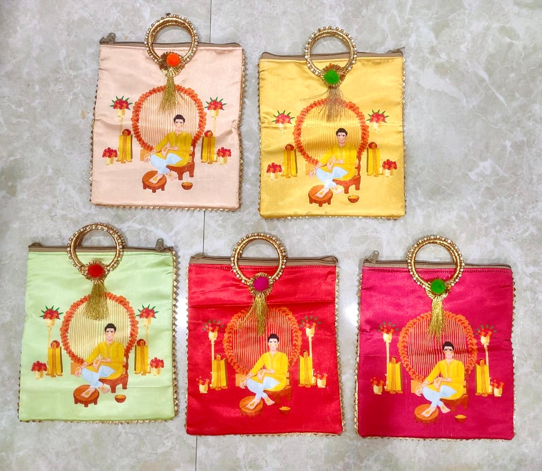 Haldi ceremony Return gift bags / Groom Haldi rasam printed gift 🎁 hand bags for return gifting and giveaways to bridesmaids and guests