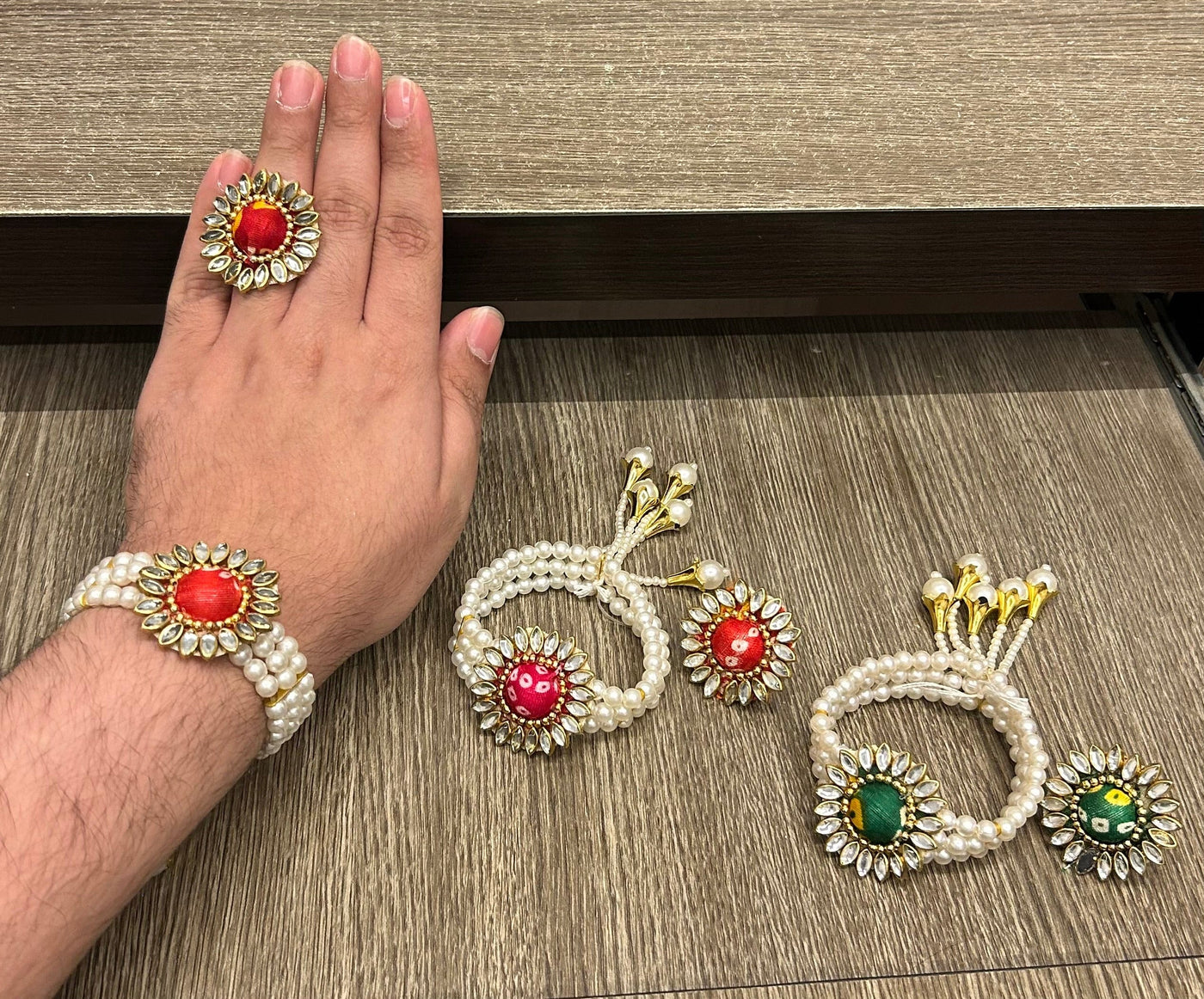 Combo of Kundan Ring and bracelets for welcoming guests and bridesmaids/ Barati swagat items for weddings pooja ceremony