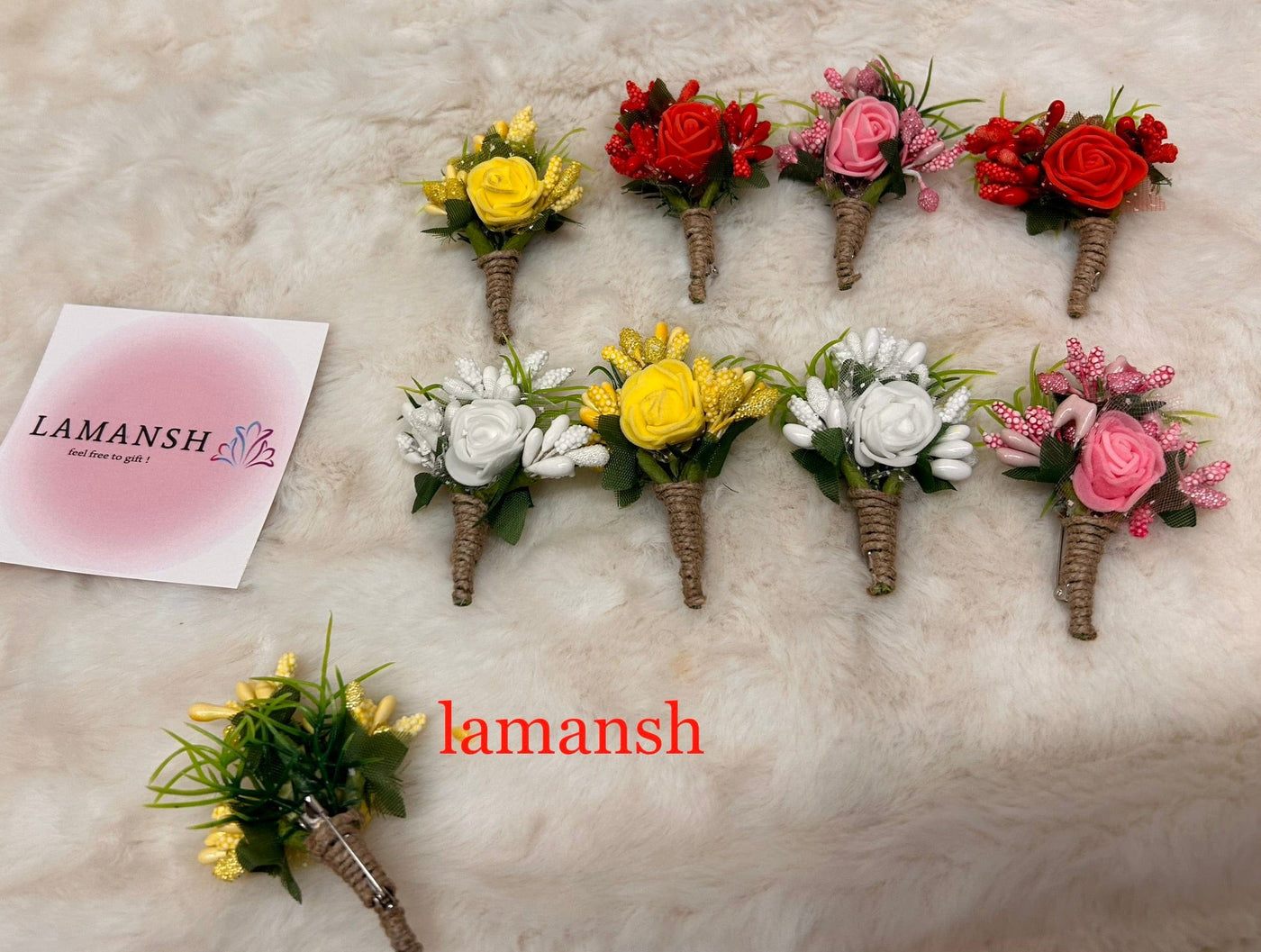 50 Rs each on buying 100 pieces | WhatsApp at 8619550223 Floral 🌺 Giveaways LAMANSH Designer Flower brooches 🌸 for barati's guests welcome in weddings