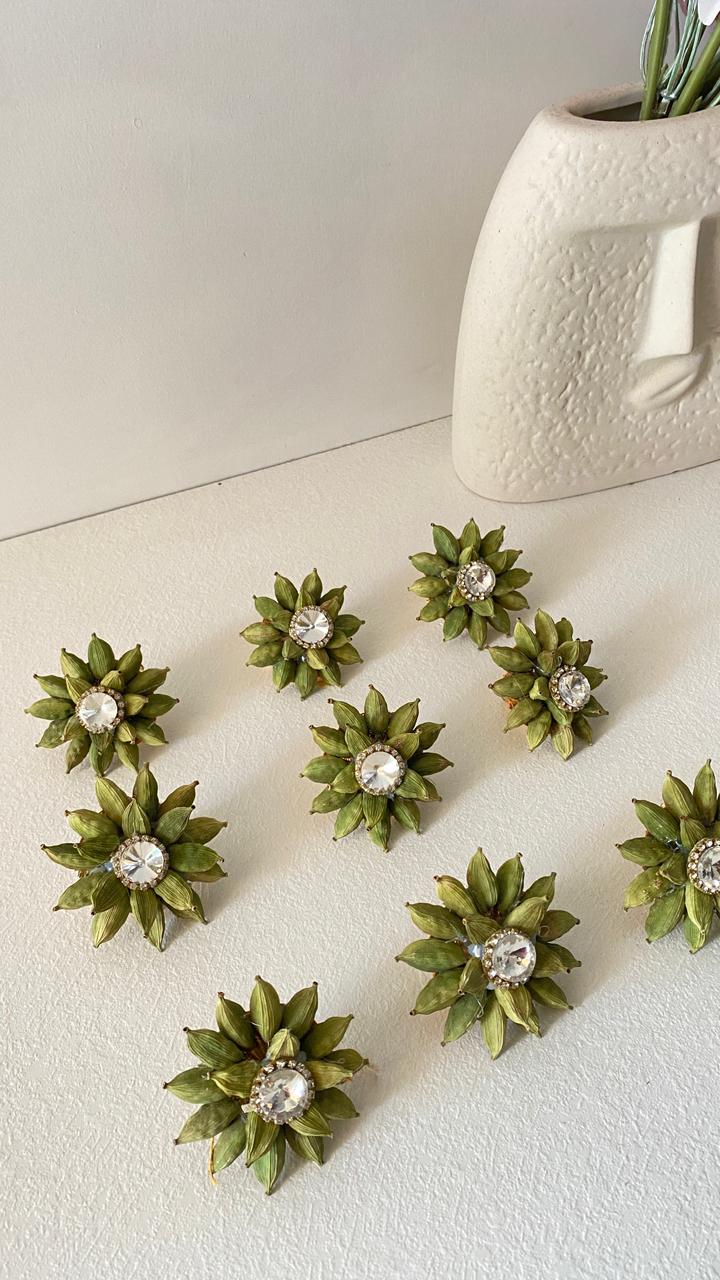 50 rs each on buying 50+ pcs / WhatsApp at 8619550223 to order 🔥 elaichi brooches 1 LAMANSH Real Elaichi Cardamom rings for Guests welcome in Wedding & other events / Elaichi rings for Jain Weddings & Milni functions for ladies