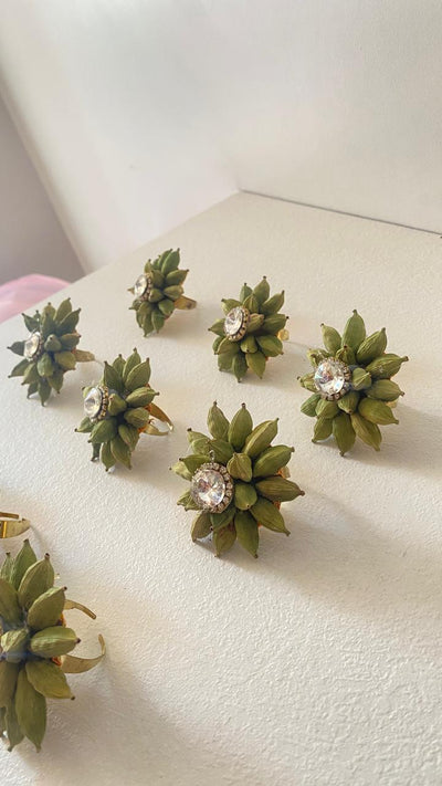 50 rs each on buying 50+ pcs / WhatsApp at 8619550223 to order 🔥 elaichi brooches 1 LAMANSH Real Elaichi Cardamom rings for Guests welcome in Wedding & other events / Elaichi rings for Jain Weddings & Milni functions for ladies