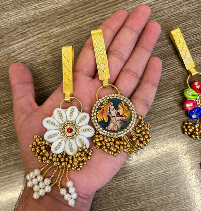 55 Rs each on buying 50+ pcs / WhatsApp at 8619550223 to order satka pins Satka's keychains for ladies | haldi mehendi sangeet favors for bridesmaids in weddings