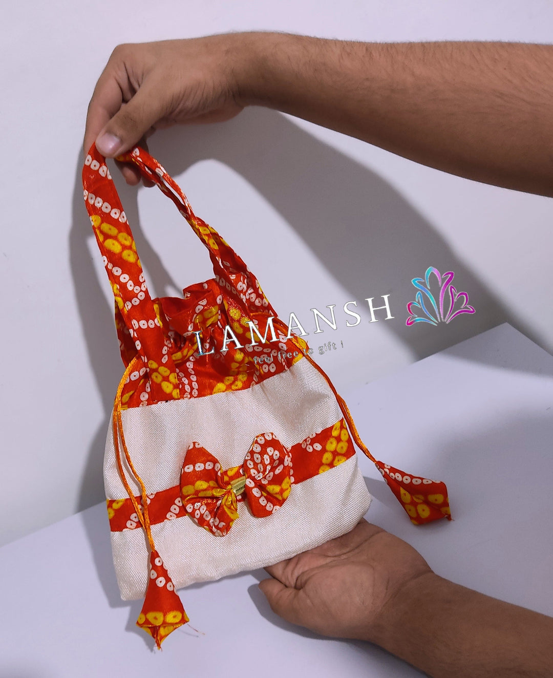 LAMANSH (9*11 inch) Designer Bandhej Fabric Potli Bags for Return