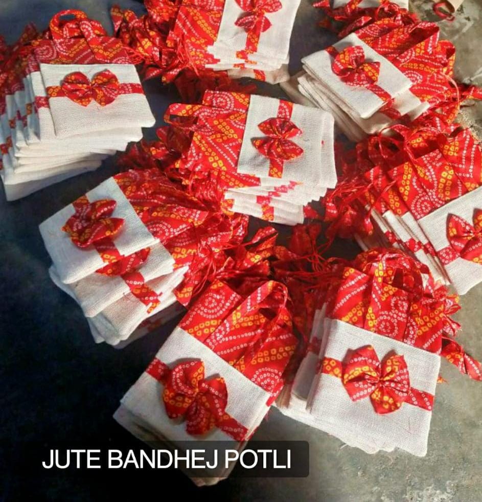 55 Rs ON BUYING 🏷IN BULK bulk potli LAMANSH® (9*11 inch) Designer Jute & Bandhej Fabric Potli Bags for Return Gifts 🎁 & Giveaways in Wedding & Pooja Ceremony's