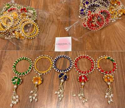55 Rs pair on buying 🏷️ 100 pairs Floral 🌺 Giveaways LAMANSH Artificial Gota Hathphool Bangles set /Mehendi Favors for Bridesmaid