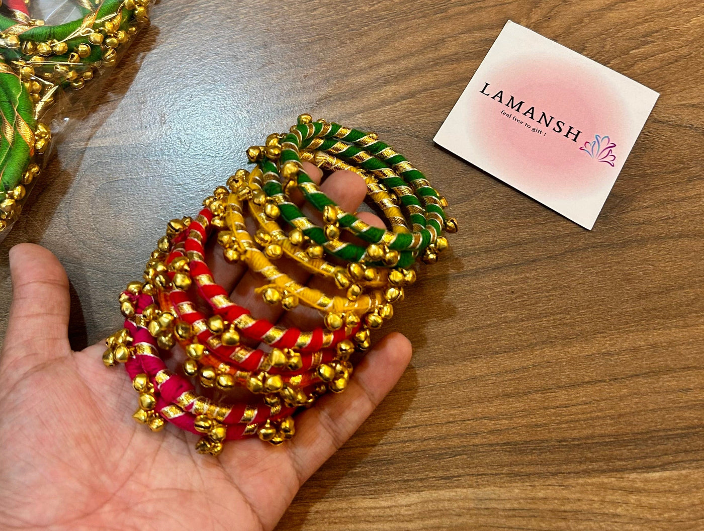 55 Rs pair on buying 50 pairs / WhatsApp at 8619550223 to order 🔥 Floral 🌺 Giveaways LAMANSH Artificial Floral Gota Hathphool Ghungroo Bangles set /Mehendi Favors for Bridesmaid