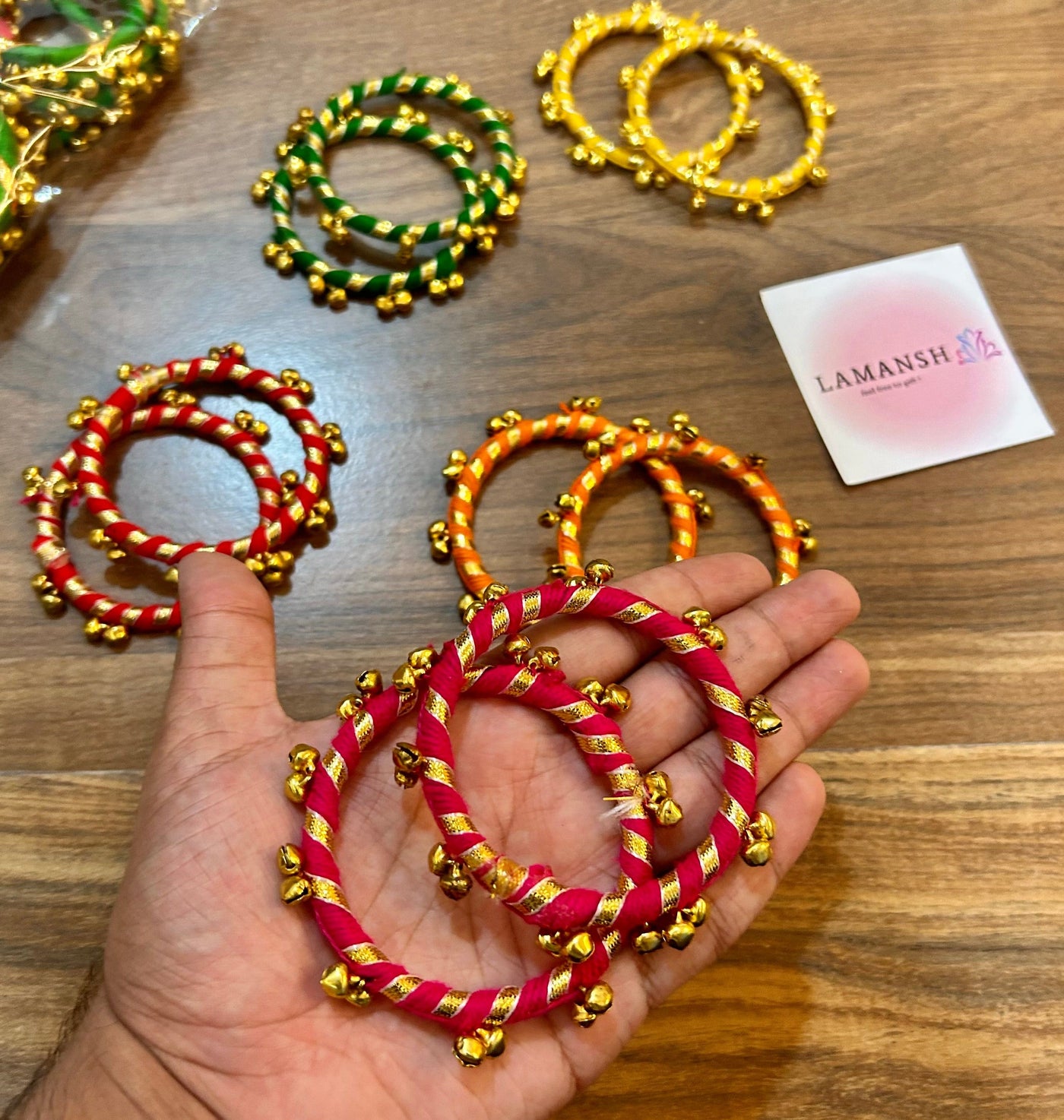 55 Rs pair on buying 50 pairs / WhatsApp at 8619550223 to order 🔥 Floral 🌺 Giveaways LAMANSH Artificial Floral Gota Hathphool Ghungroo Bangles set /Mehendi Favors for Bridesmaid