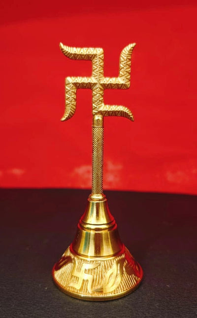 45 Rs per pc on buying 100 pcs | whstp at 8619550223 bells for couple welcome LAMANSH Golden Swastik Bells 🔔Ghanti for Puja Mandir or mangal path ceremony giveaways | Bells for welcome in weddings / Return gifts 🎁 for puja ceremony