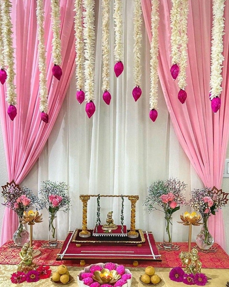 600 Rs each packet (contains 12 hangings) on buying 🏷in bulk jasmine hangings LAMANSH® 2 Feet Pink Lotus Buds Jasmine Wall Hangings for Festival decoration | Pooja & Mandir Decor Hangings
