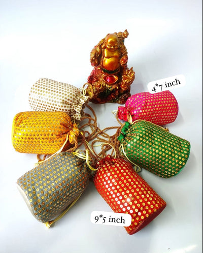 65 Rs (7*4 inch) & 110 Rs (9*5 inch) on buying in bulk 🏷 Women's Potli Bag LAMANSH Sequins Potli bags with Dori for Giveaways / Return Gifts 🎁 Favours for guests / Favours for wedding