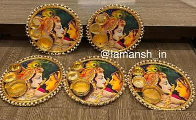 65 rs each on buying 50 pcs / WhatsApp at 8619550223 to order candle holder 1 combo Radha Krishna ji Mdf Gift platter Pooja thali Candle holder for wedding favours 🎁 and giveaways to guests in pooja ceremony, Navratri, Janmashtami