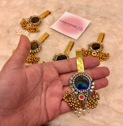 65 Rs per pc on buying 50 pcs satka pins LAMANSH Designer Mor Pankh 🦚 Kundan satka's keychains for ladies | haldi mehendi sangeet favors for bridesmaids in weddings