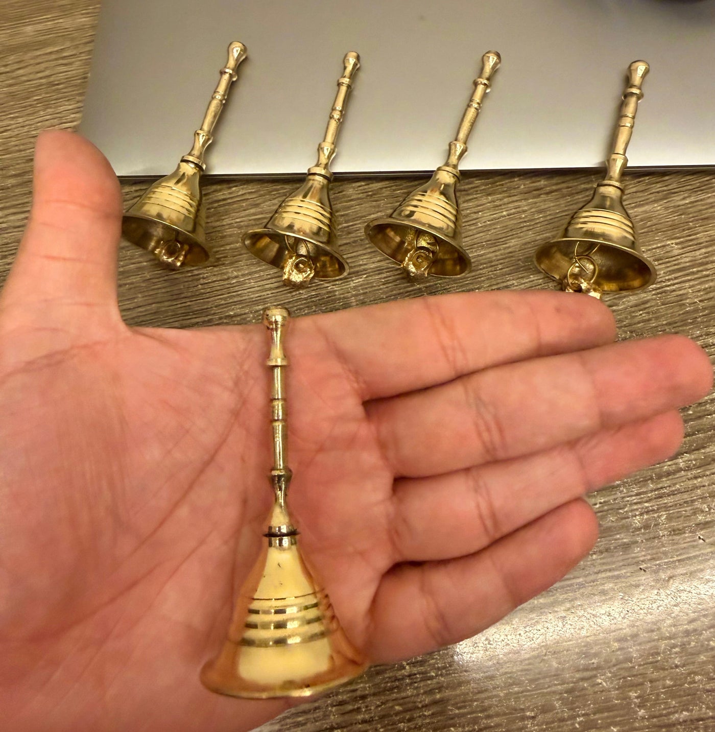 70 Rs each on buying 50+ pcs / WhatsApp at 8619550223 to order bells for couple welcome Brass golden plated bells for couple entry in weddings for giveaways and favours to guests / Wedding and pooja ceremony brass bells