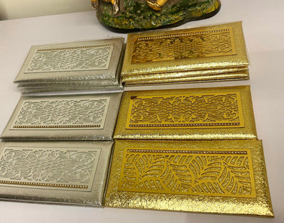 70 Rs each on buying 50+ pcs / WhatsApp at 8619550223 to order Clutch Fanvy Shagun envelopes for guests in weddings, pooja ceremony (Golden and silver color)