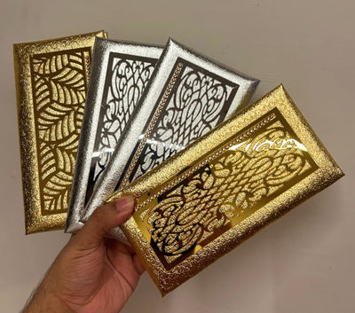 70 Rs each on buying 50+ pcs / WhatsApp at 8619550223 to order Clutch Fanvy Shagun envelopes for guests in weddings, pooja ceremony (Golden and silver color)