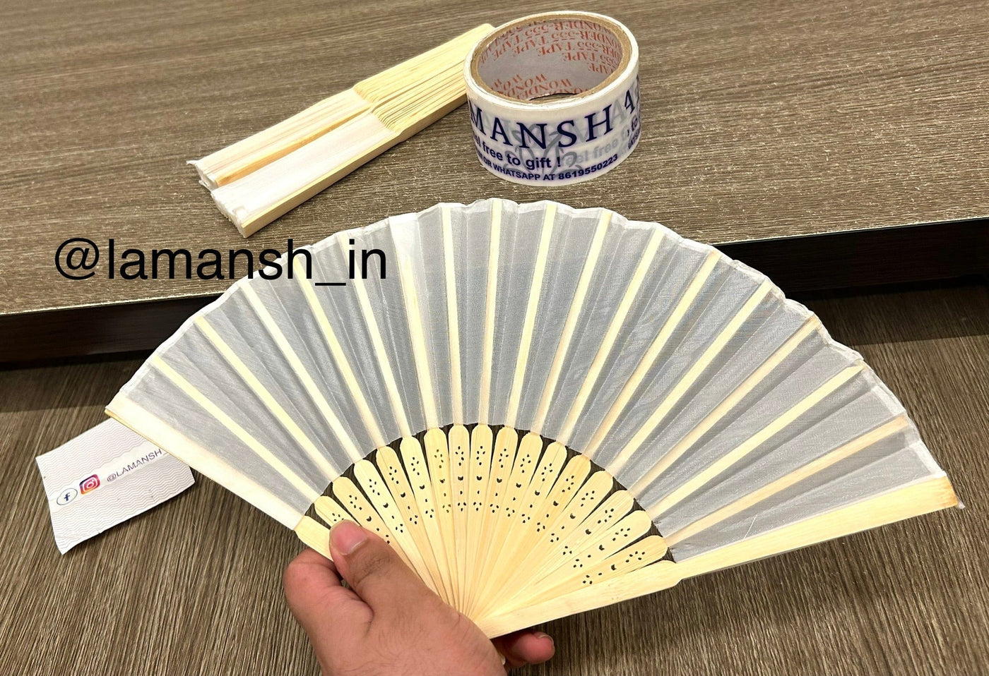 70 Rs each on buying 50+ pcs / WhatsApp at 8619550223 to order Hand Fans Plain white / Wood & Fabric / 1 LAMANSH Plain white Wooden & Fabric Folding hand Fans , Handheld Folding Fans for Wedding favours and Gifting