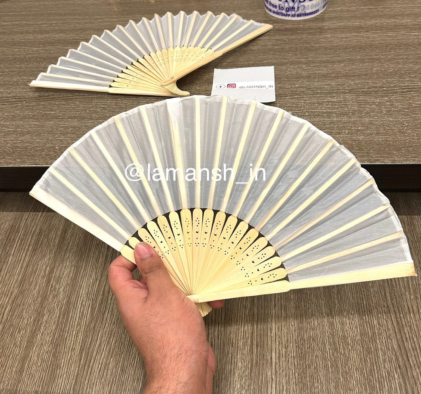 70 Rs each on buying 50+ pcs / WhatsApp at 8619550223 to order Hand Fans Plain white / Wood & Fabric / 1 LAMANSH Plain white Wooden & Fabric Folding hand Fans , Handheld Folding Fans for Wedding favours and Gifting