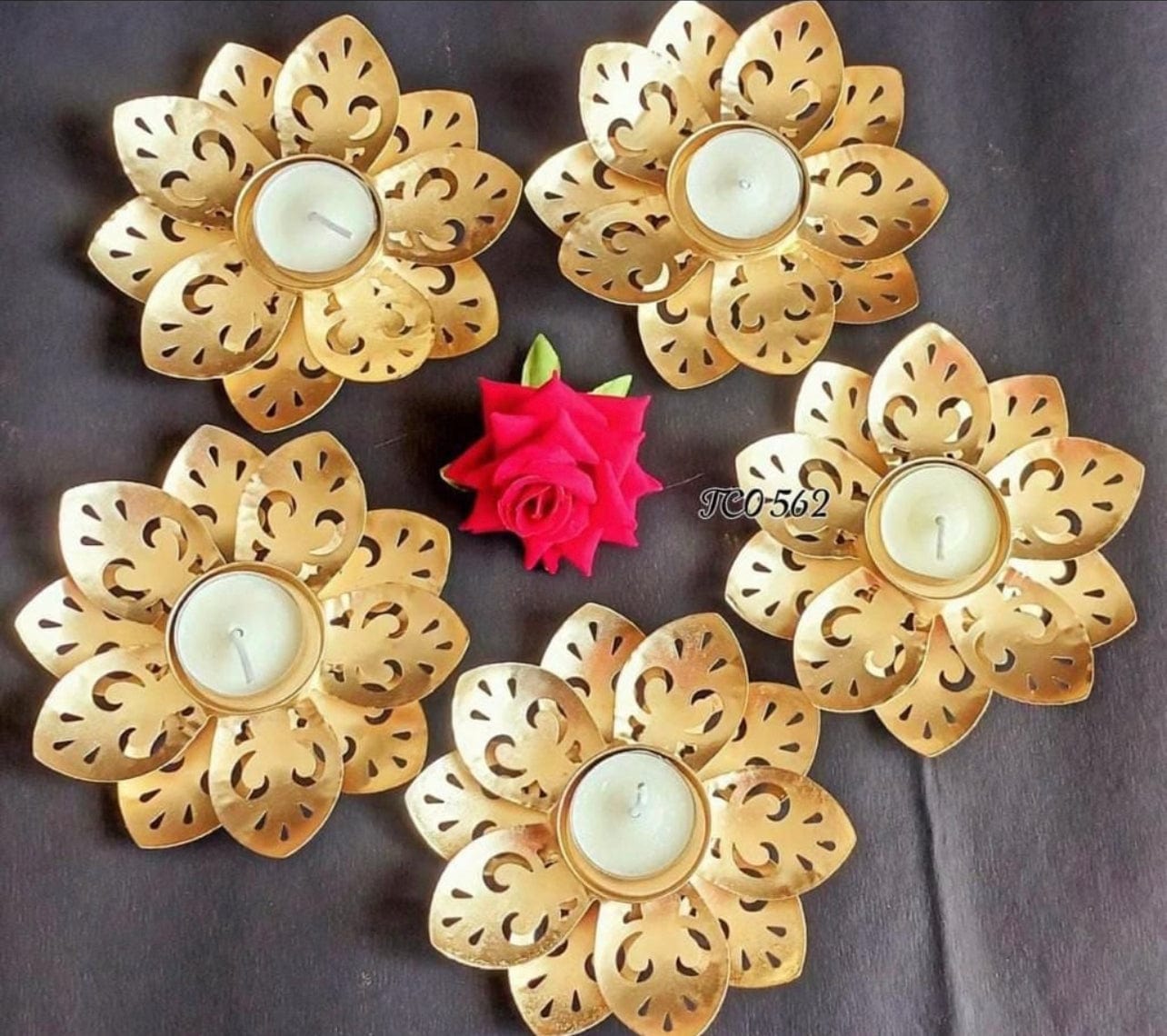 70 Rs each pc on buying 50+ qty | Whatsapp at 8619550223 candle holder LAMANSH Metal Lotus Diya stand | Floral shape golden candle 🕯️holder for diwali & Navratri decor / Return gifting 🎁