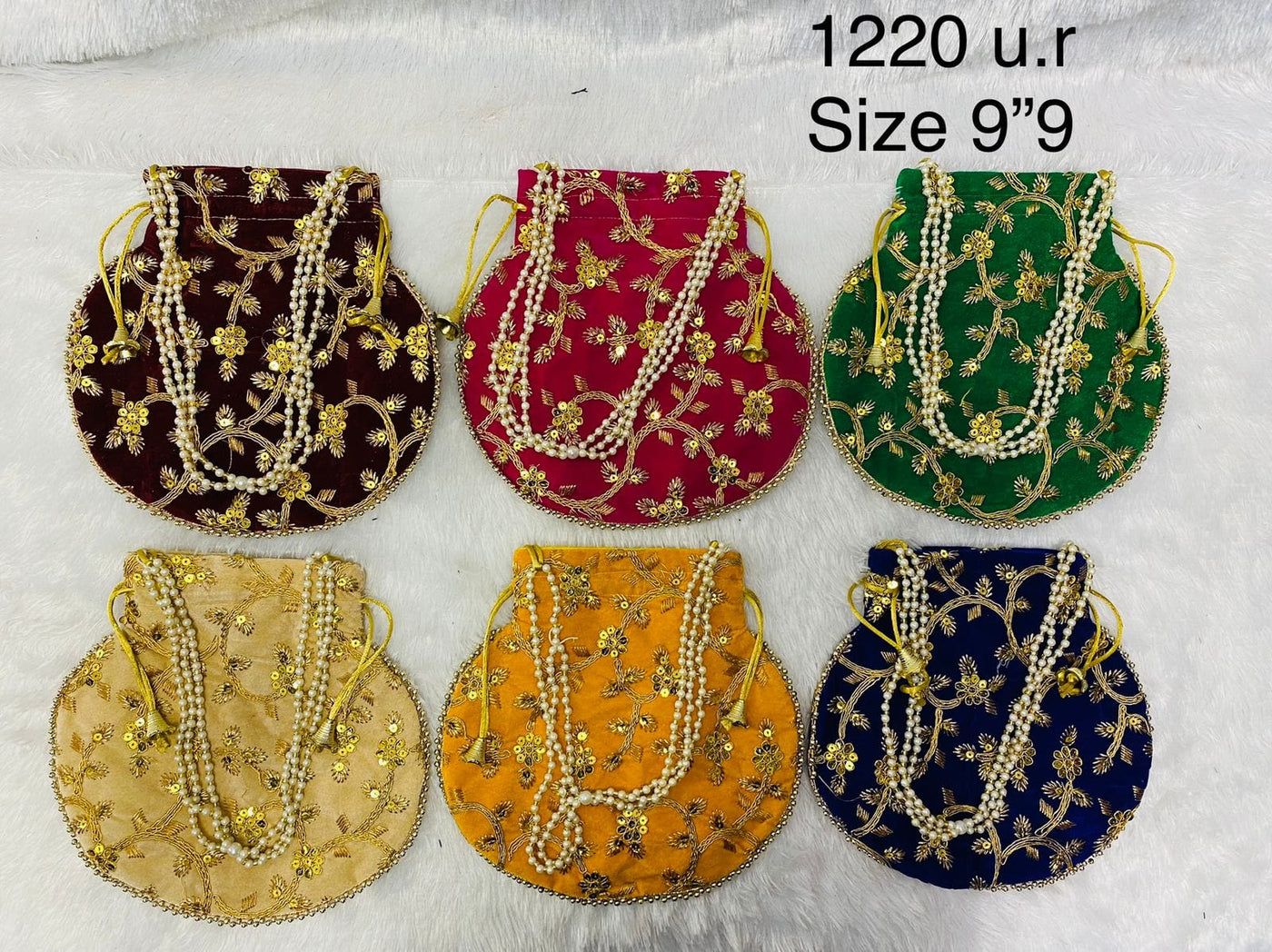 75 Rs each on buying 50+ pcs / WhatsApp at 8619550223 to order 🏷️ Women's Potli Bag Pack of 1 / Assorted Colours LAMANSH Designer Potli bags for women / Sequin Embroidered potli bags for wedding favours