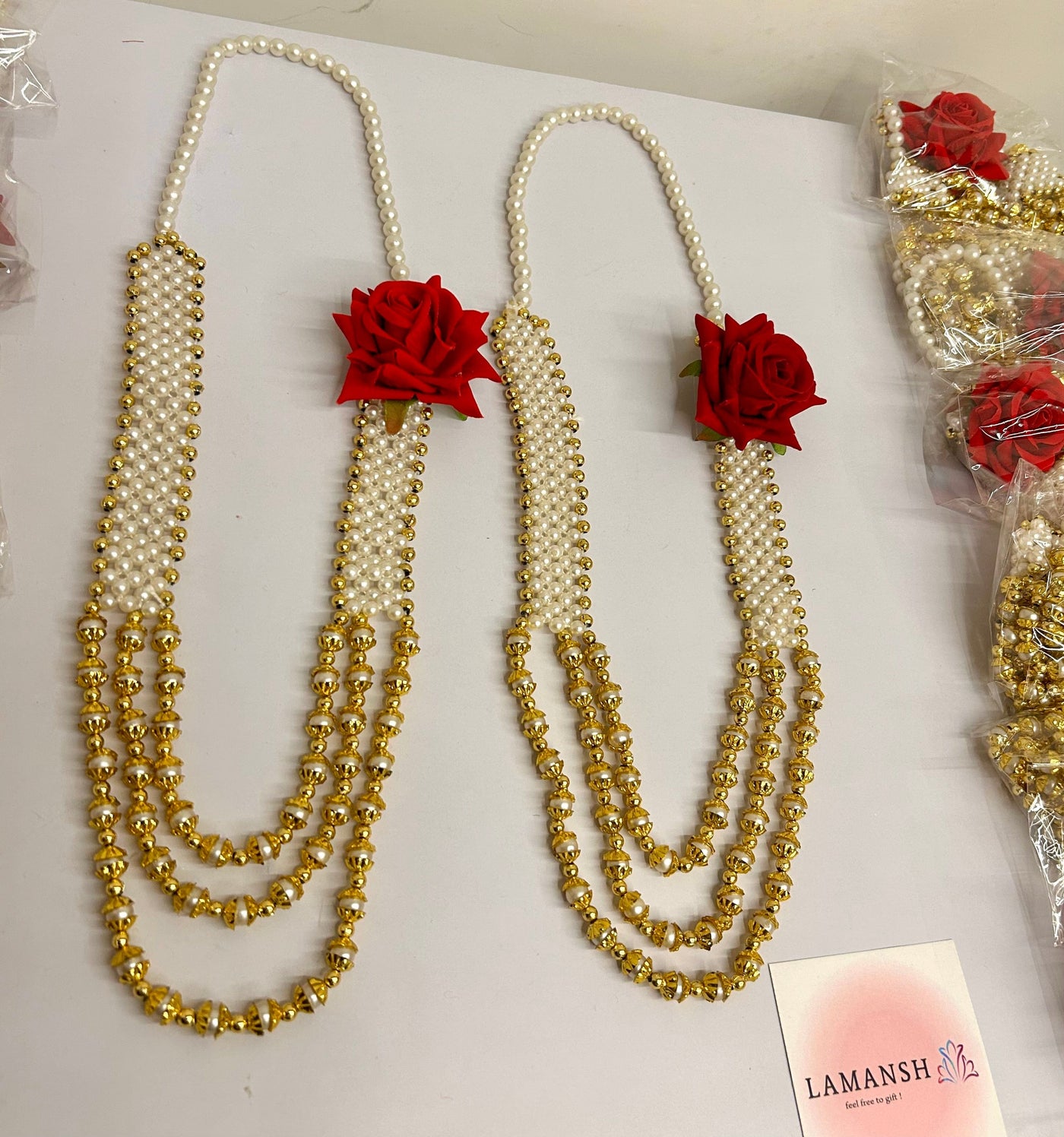 75 Rs each on buying 🏷50+ qty | Call 📞 at 8619550223 Barati Swagat mala Welcome Necklace Mala with rose flower / Barati Swagat Moti Mala / Dupatta / Stole  For Weddings, Perfect for Guest Welcome