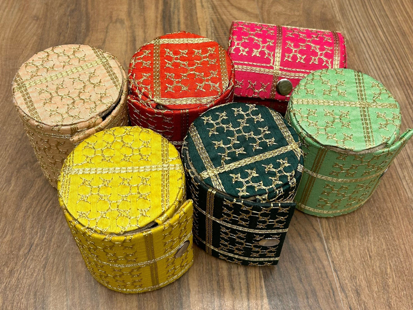 80 Rs each on buying 100+ pcs / WhatsApp at 8619550223 to order 🏷️ Bangles Box LAMANSH Gold Embroidered Bangle boxes for haldi mehendi sangeet favors for bridesmaids / Wedding return gifts 🎁 for bangles packing (4 inch size)