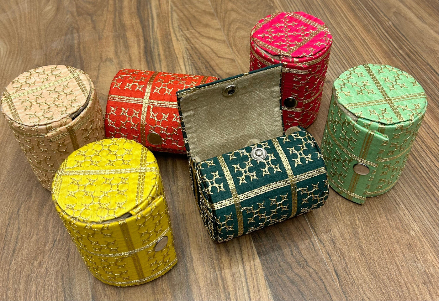 80 Rs each on buying 100+ pcs / WhatsApp at 8619550223 to order 🏷️ Bangles Box LAMANSH Gold Embroidered Bangle boxes for haldi mehendi sangeet favors for bridesmaids / Wedding return gifts 🎁 for bangles packing (4 inch size)