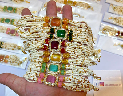 80 Rs each on buying 🏷️ 50+ pcs | Call 📞 at 8619550223 rakhi LAMANSH® Designer Monalisa Rakhi Bracelets | Pearls Beaded Kundan Bracelet / Stone Rakhi's for Rakshabandhan Giveaways or wedding favors