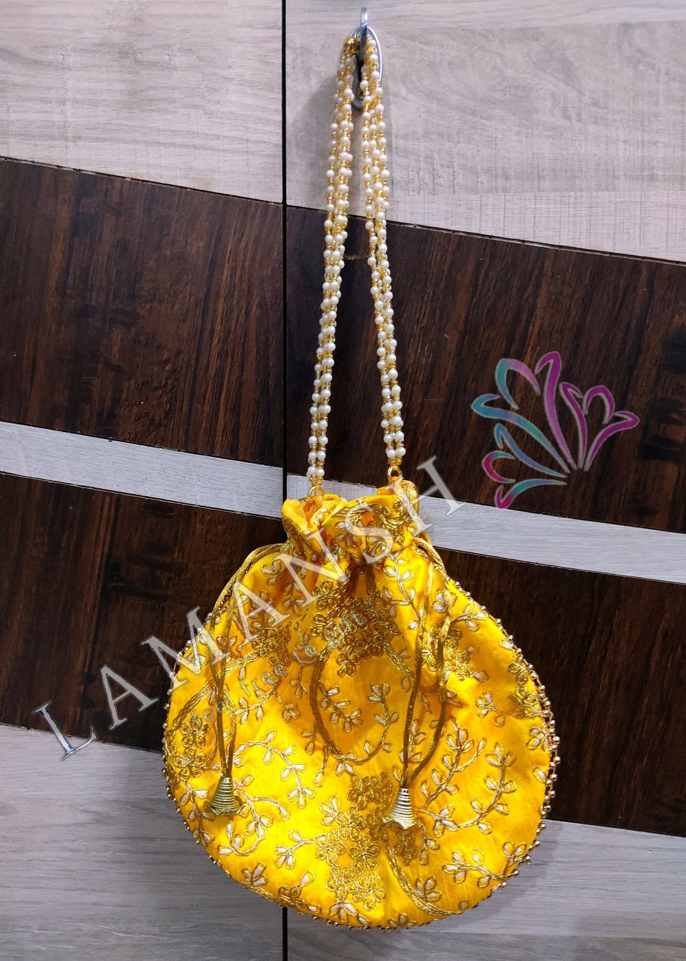 80 rs each on buying 50 pcs / WhatsApp at 8619550223 to order Women's Potli Bag LAMANSH (Size - 9*9 inch) embroidered potli-bags fot wedding favours 🎁 and giveaways to bridesmaids