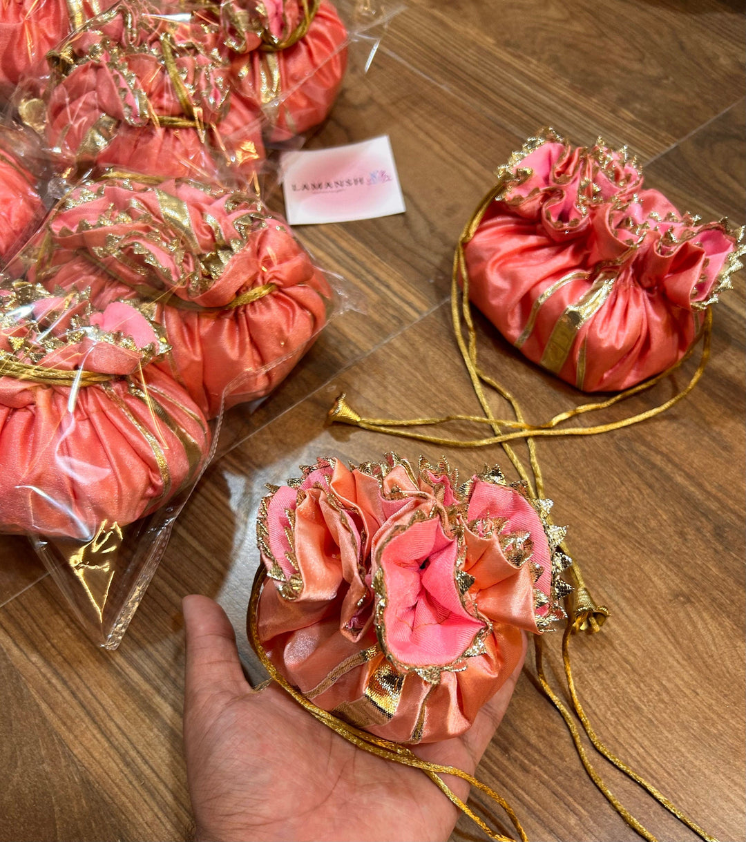 LAMANSH elegant double layer circle shaped potli bags for packing