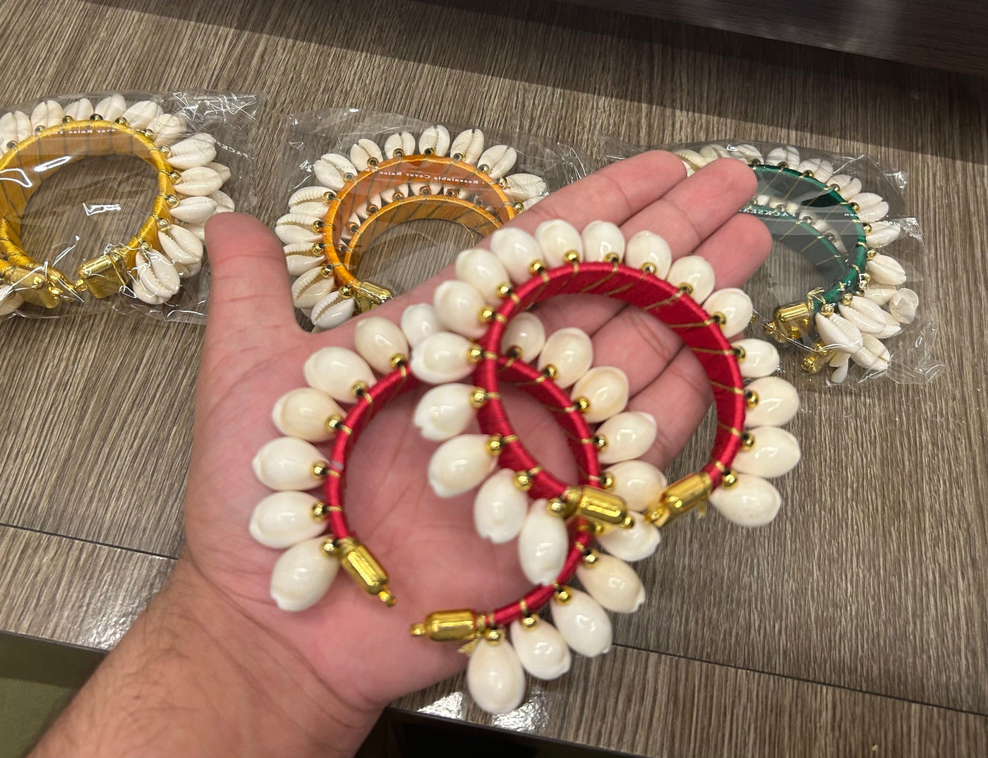 80 rs pair on buying 50 pairs / WhatsApp at 8619550223 to order 🔥 Floral 🌺 Giveaways Assorted colors / 1 Pair Shells Gota Bangles for Haldi mehendi favours for bridesmaids 🎁 (Free size)