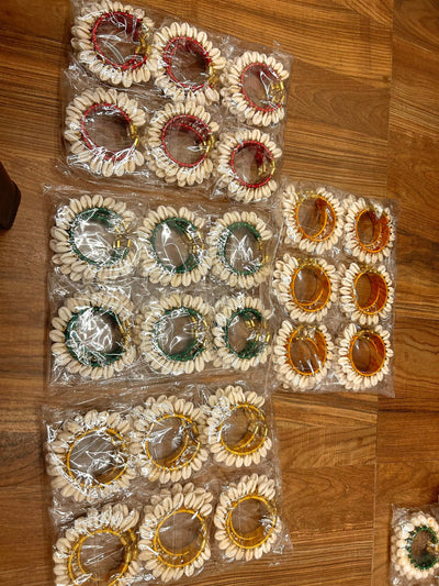80 rs pair on buying 50 pairs / WhatsApp at 8619550223 to order 🔥 Floral 🌺 Giveaways Assorted colors / 1 Pair Shells Gota Bangles for Haldi mehendi favours for bridesmaids 🎁 (Free size)
