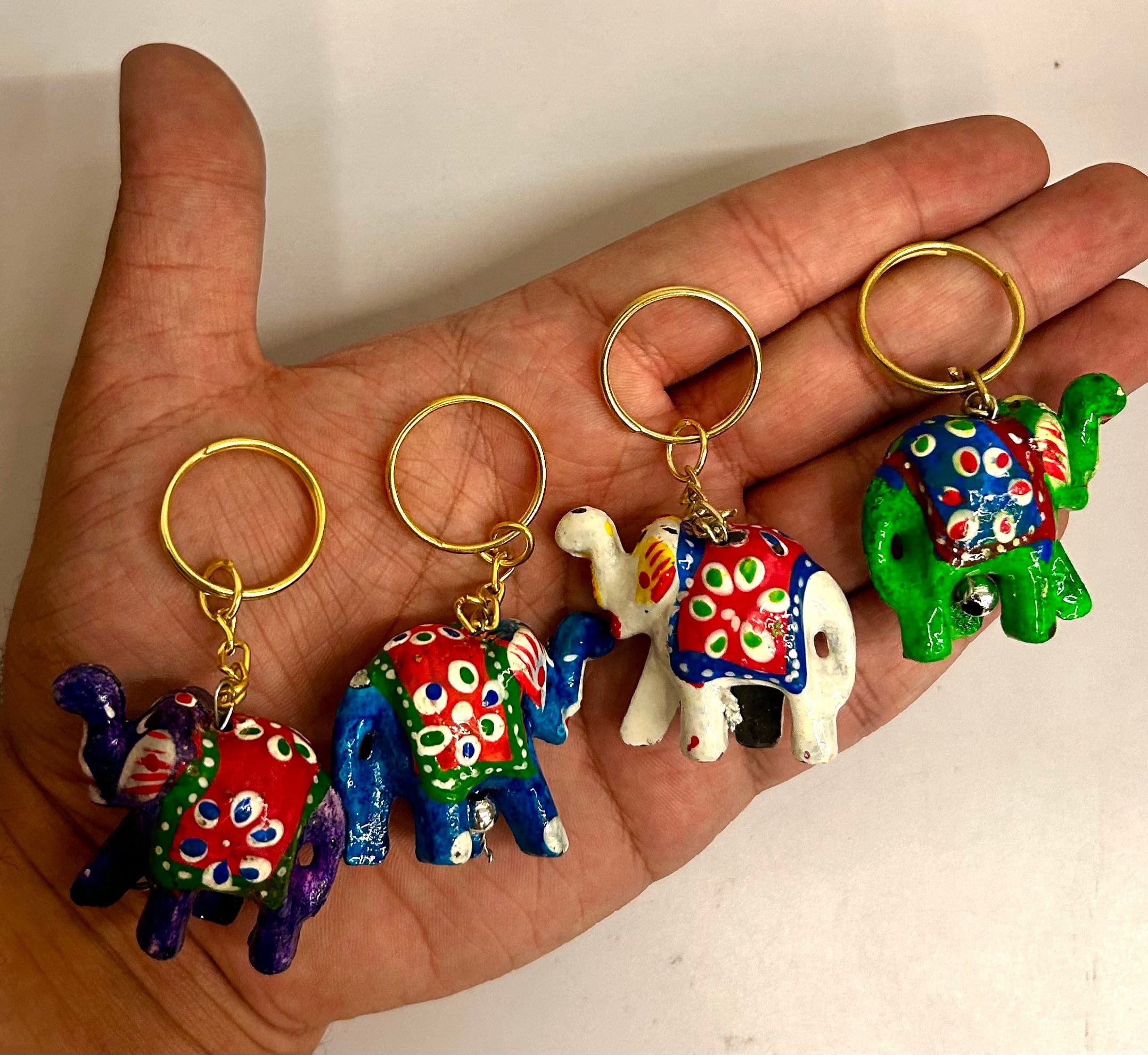 Pack of 12 Handcrafted Beautiful wooden Lac Elephant Key Chain for ret ...