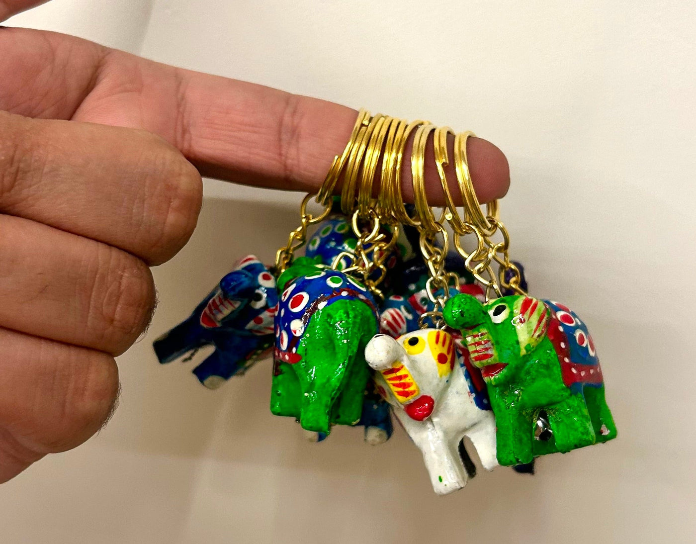 Pack of 12 Handcrafted Beautiful wooden Lac Elephant Key Chain for