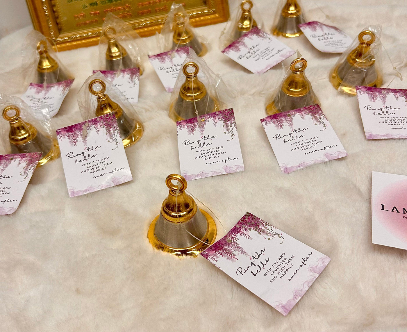 85 Rs each on Purchasing 100+ qty | Contact 8619550223 bells for couple welcome LAMANSH® Silver Golden Plated Bells 🔔 for welcoming couple's in wedding | German silver Gift Bells 🔔 with mini tags for wedding guests