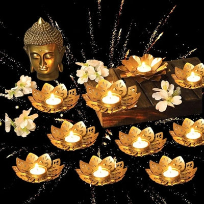 85 Rs each pc on buying 25+ qty | Whatsapp at 8619550223 candle holder LAMANSH Metal Diya stand | Floral shape golden candle 🕯️holder for diwali & Navratri decor / Return gifting 🎁