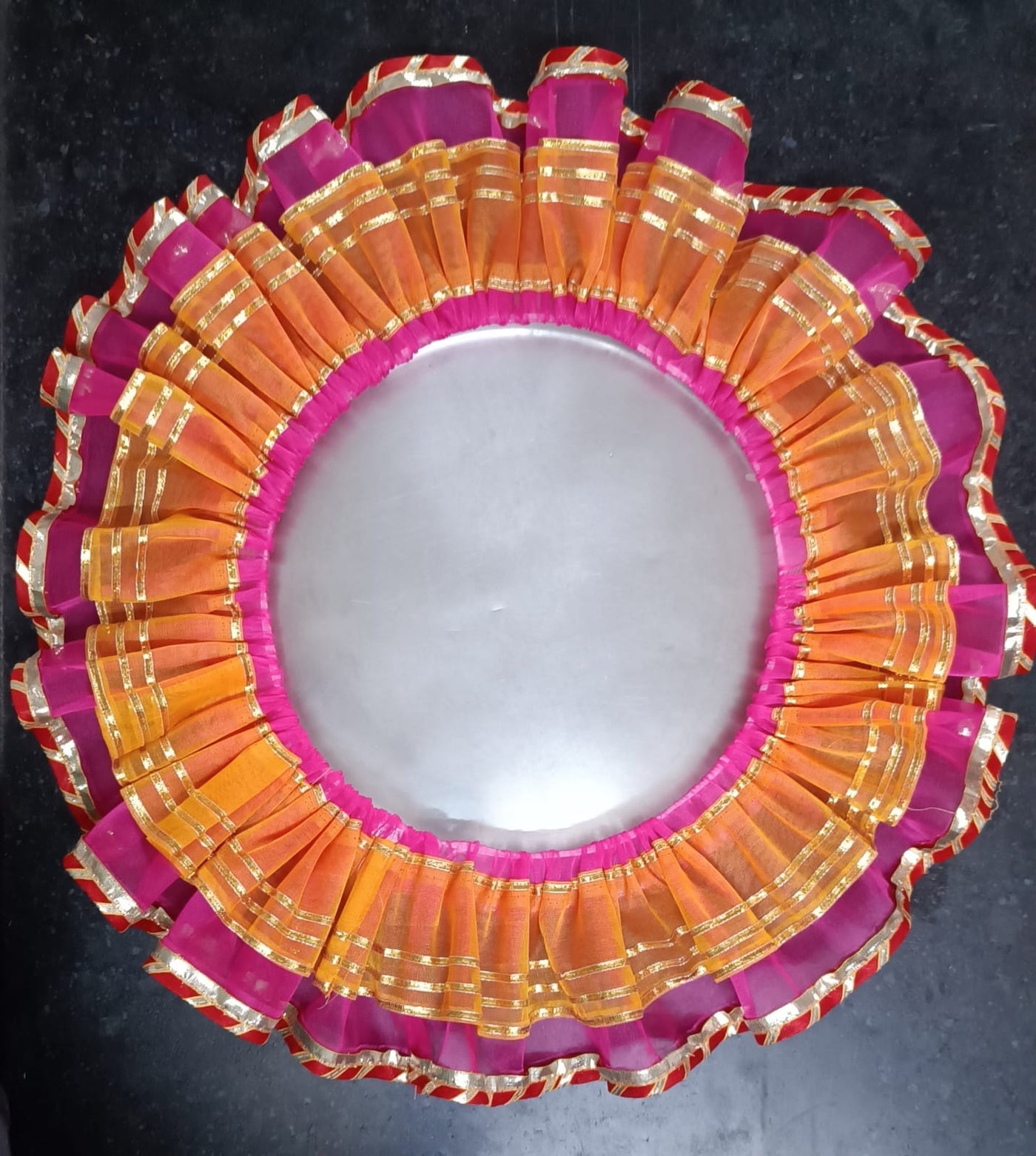 90 rs each on buying 50 pcs / WhatsApp at 8619550223 to order thali covers LAMANSH Pooja Thali Cover Frill for pooja ceremony / Gota and net work thali plate Frill for shagun and karva chauth