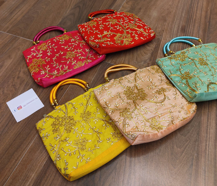 LAMANSH 9 7 inches Embroidered Fabric Purse Designer Hand bags with Lamansh