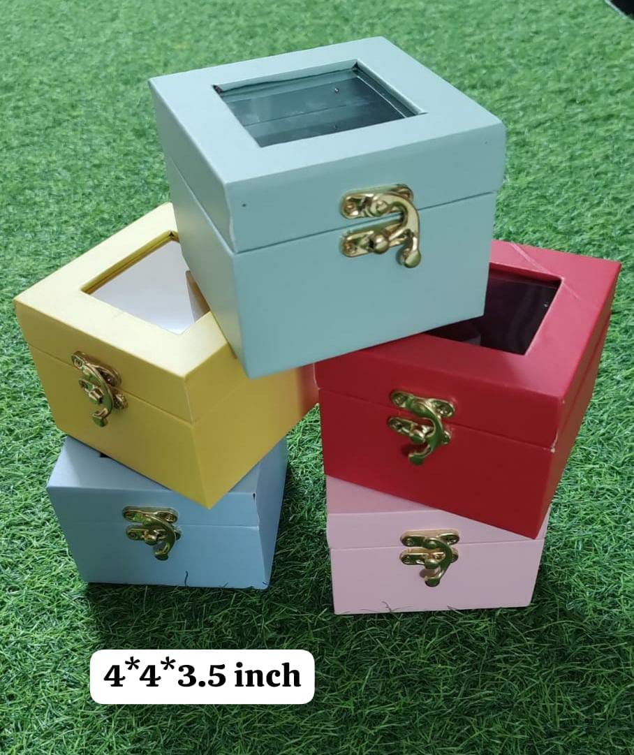 90 Rs each on Purchasing in bulk (50+ qty)📱at 8619550223 leatherite boxes LAMANSH 4*4*3.5 inch Mini Trunk Boxes with Window for Making Return Gift Hampers | Festival Birthday & Anniversary Gift 🎁 hampers & Wedding Favors
