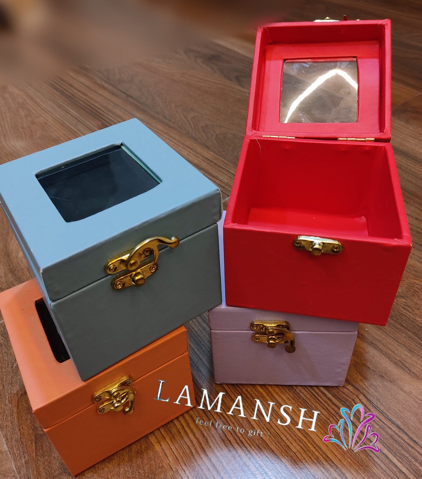 90 Rs each on Purchasing in bulk (50+ qty)📱at 8619550223 leatherite boxes LAMANSH 4*4*3.5 inch Mini Trunk Boxes with Window for Making Return Gift Hampers | Festival Birthday & Anniversary Gift 🎁 hampers & Wedding Favors
